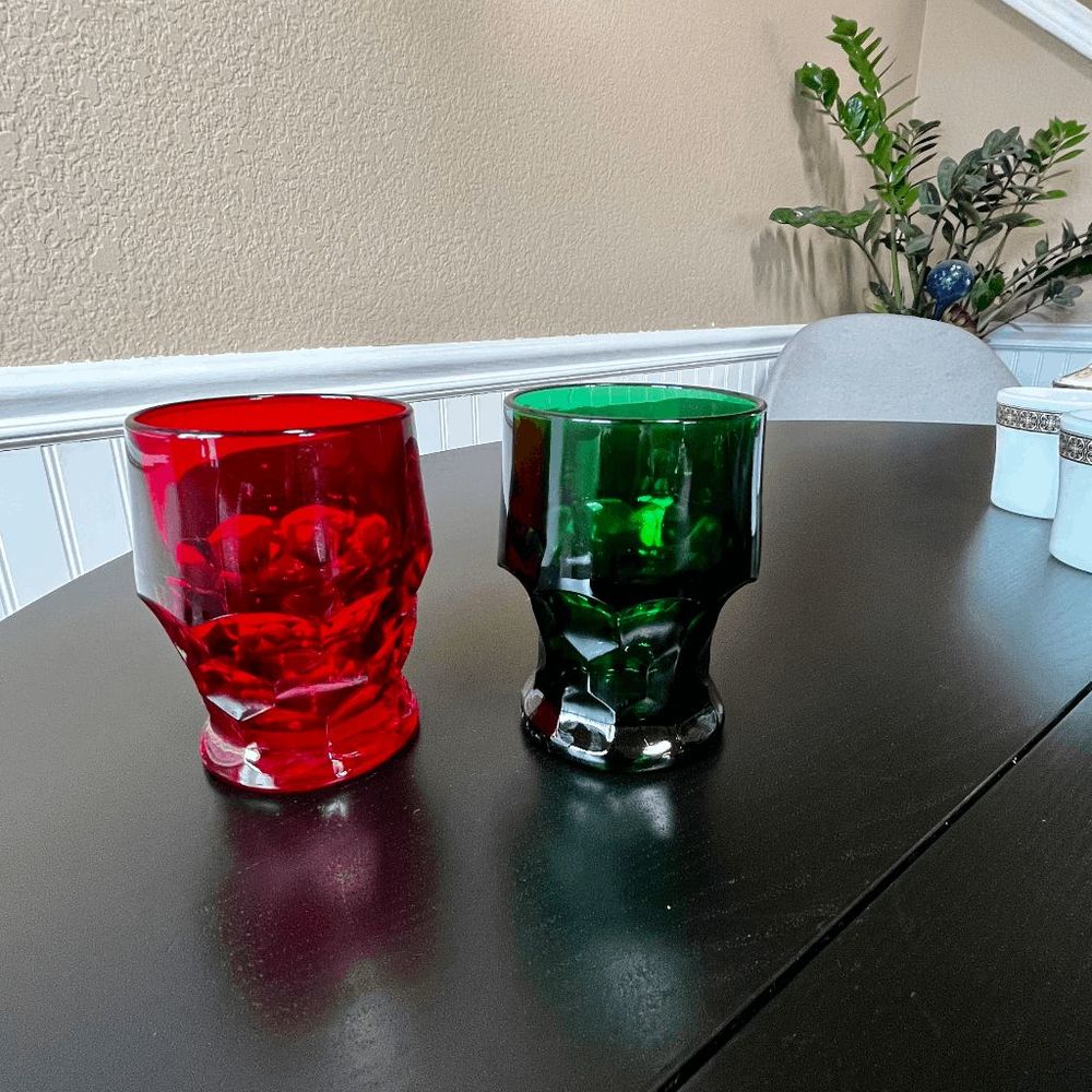 Vintage Anchor Hocking Forest Green/Ruby Red Georgian Tumblers, set of 2 Drinkin